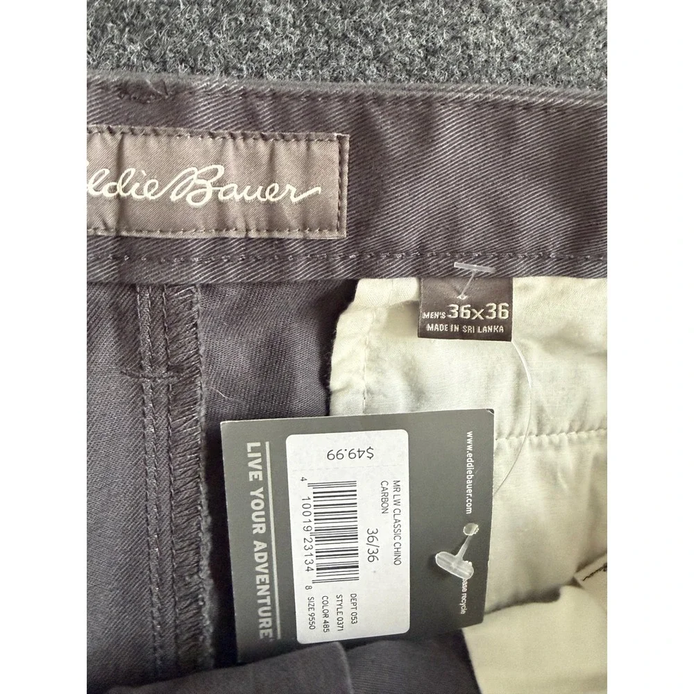 Eddie Bauer Mens Chino Pants 36x36 Gray Charcoal Classic Straight 100 Cotton NWT